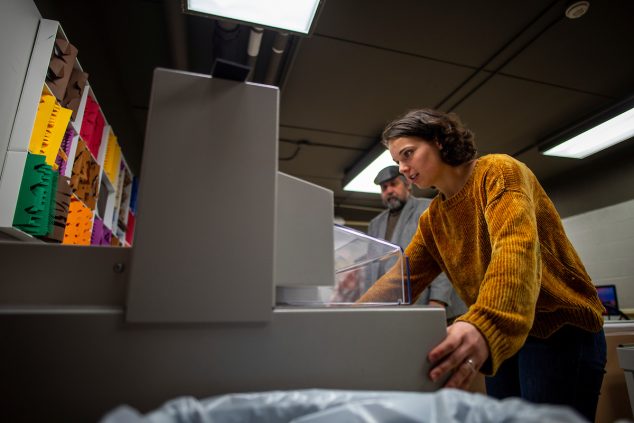 Student in book arts studio