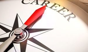 a compass with a red arrow pointing north to "career"