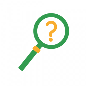 Magnifying glass with question mark. Link to Frequently Asked Questions