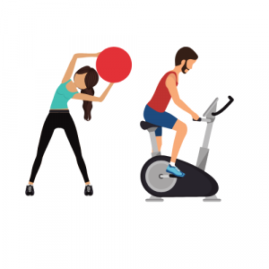 two people using gym equipment. Link to Murdock Fitness & Aquatics Center