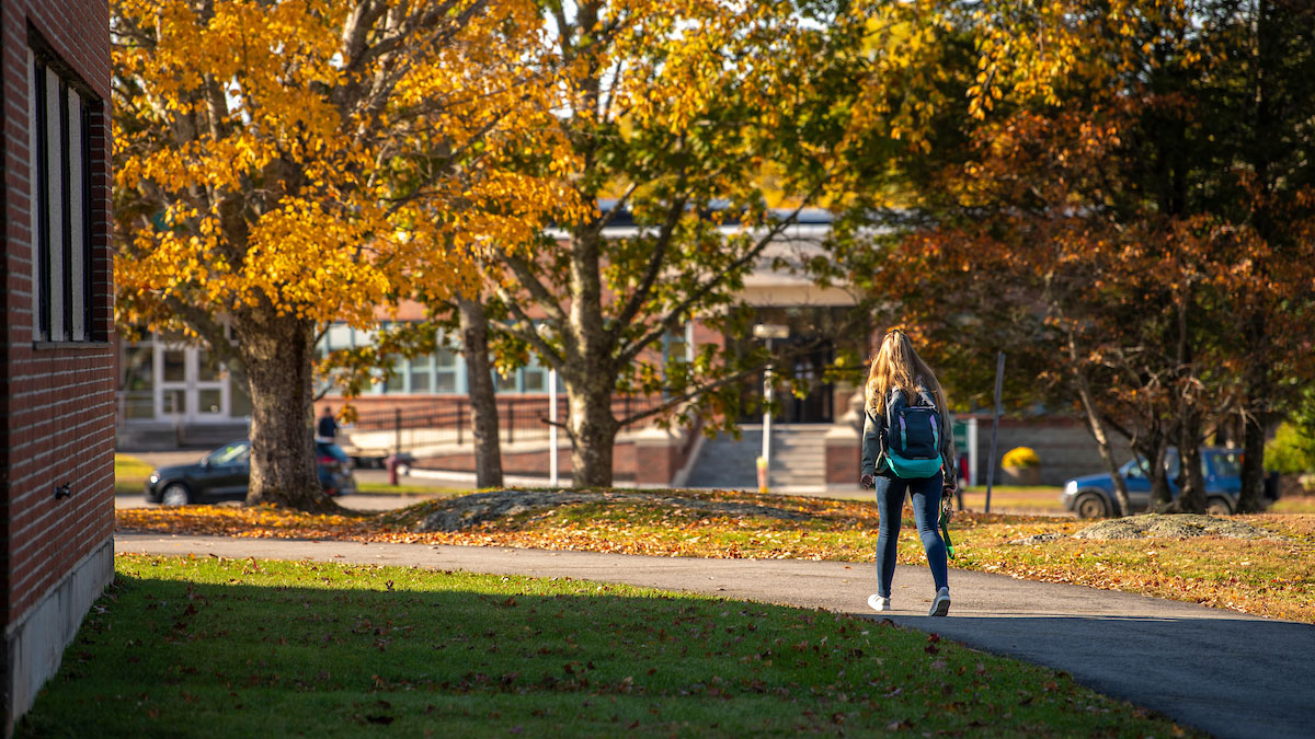 Student walking on campus