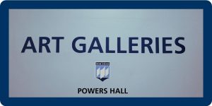 "Art Galleries with the Machias logo and "Powers Hall". Dark blue border around the box.