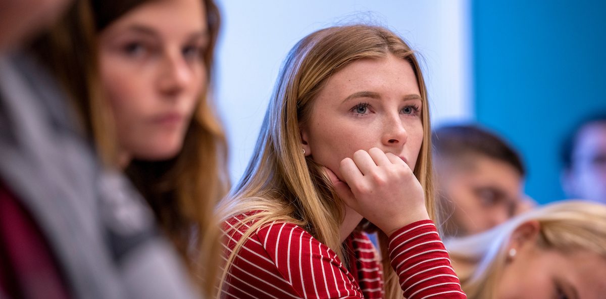 A female student in a classroom