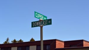 Clipper Way and Downeast Drive street signs